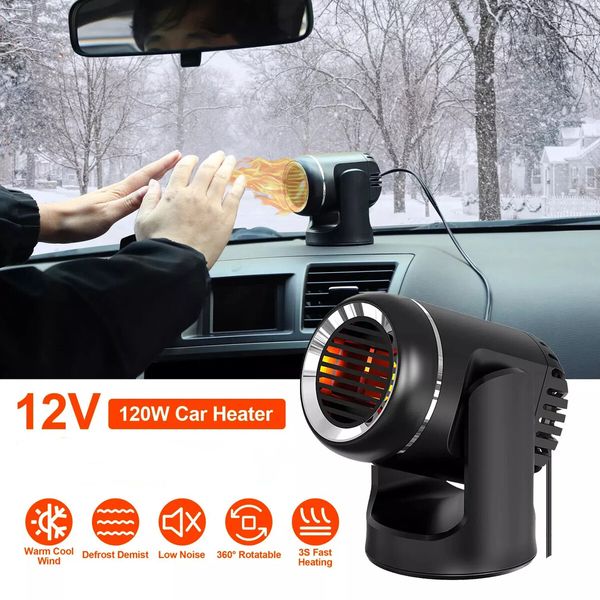 Portable Car Defroster Heater Rapid Heating Dryer Windshield Hot Fan Warmer Air Blower Electric Window Demister 12V 130W Cigarette Plug Black