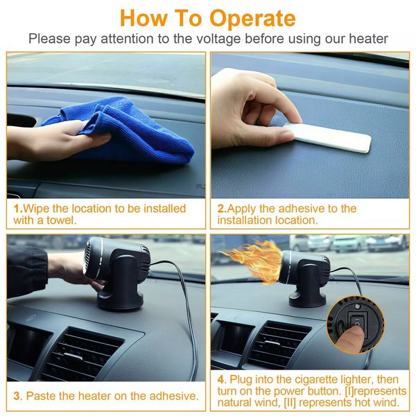 Portable Car Defroster Heater Rapid Heating Dryer Windshield Hot Fan Warmer Air Blower Electric Window Demister 12V 130W Cigarette Plug Black