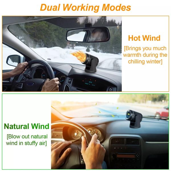 Portable Car Defroster Heater Rapid Heating Dryer Windshield Hot Fan Warmer Air Blower Electric Window Demister 12V 130W Cigarette Plug Black