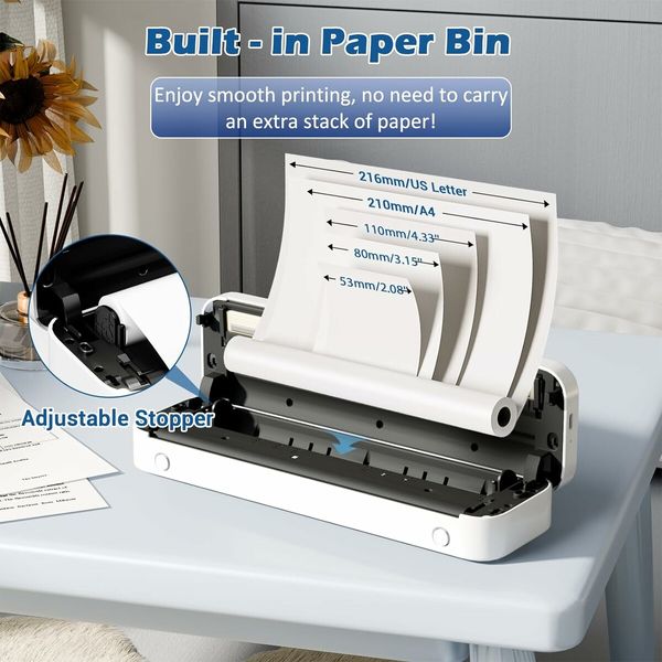 Portable Printers Wireless for TravelaPhomemo Portable Printers Wireless for Travel, Inkless Printer Thermal M835, Mobile Printer Bluetooth Support 8.5 inch, A4, 4.33inch, 3.15inch, 2.08 inch Thermal Paper Roll, Compact Printer Compatible with iOS and And