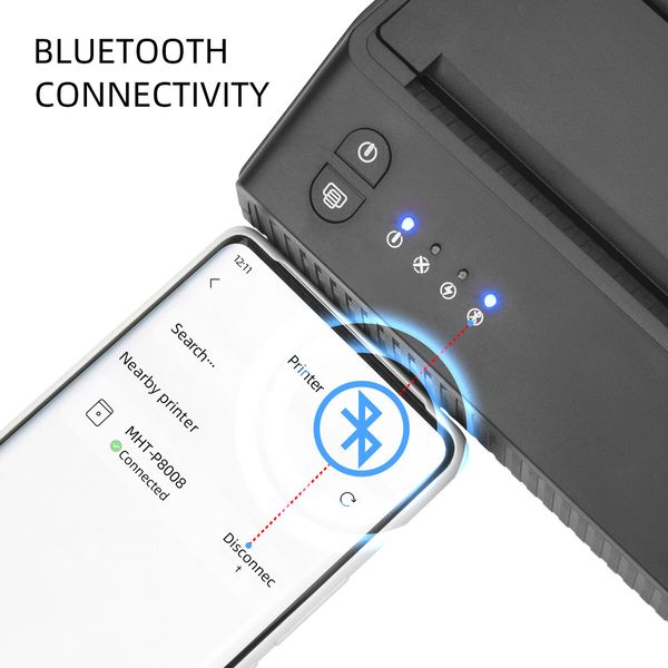 P8008 Bluetooth Tattoo Stencil Printer, Wireless Thermal Tattoo Copier Machine Mini Tattoo Printer 1500mAh for Tattooing Compatible with iOS, Android and PC MHT-P8008-US