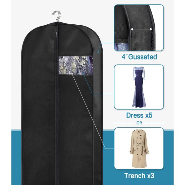 60Inch Dress Garment Bags for Hanging Clothes Travel,Gusseted Garment Bags for Closet Storage with Handles for Long Gowns,Coats (3 Packs)