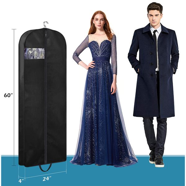 60Inch Dress Garment Bags for Hanging Clothes Travel,Gusseted Garment Bags for Closet Storage with Handles for Long Gowns,Coats (3 Packs)