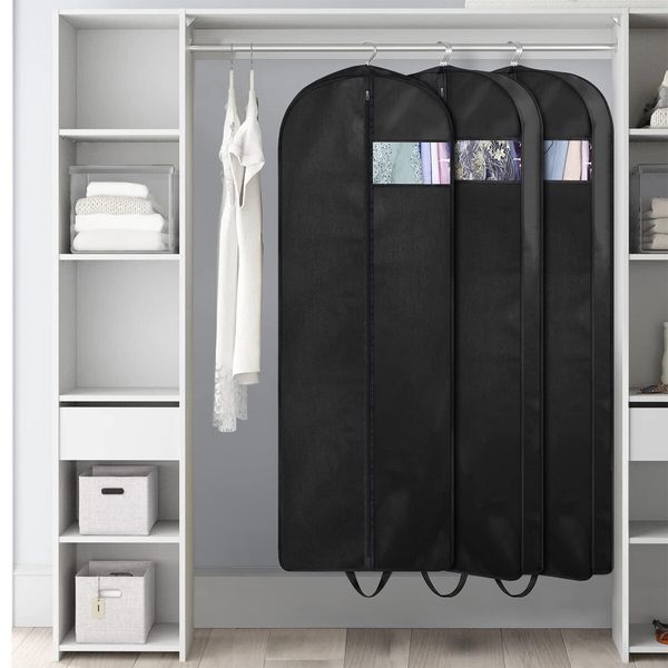 60Inch Dress Garment Bags for Hanging Clothes Travel,Gusseted Garment Bags for Closet Storage with Handles for Long Gowns,Coats (3 Packs)