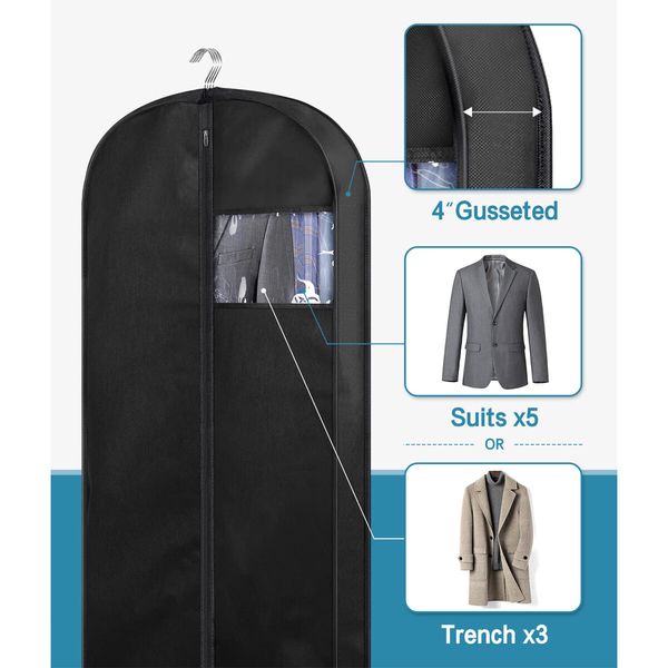 43Inch Suit Bags for Closet Storage and Travel,Gusseted Hanging Garment Bags for Men Suit Cover With Handles for Clothes,Coats,Jackets,Shirts (3 Packs)