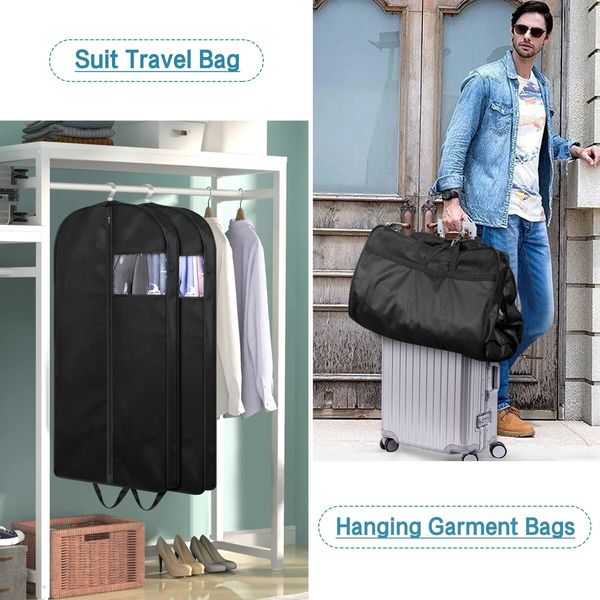 43Inch Suit Bags for Closet Storage and Travel,Gusseted Hanging Garment Bags for Men Suit Cover With Handles for Clothes,Coats,Jackets,Shirts (3 Packs)