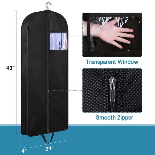 43Inch Suit Bags for Closet Storage and Travel,Gusseted Hanging Garment Bags for Men Suit Cover With Handles for Clothes,Coats,Jackets,Shirts (3 Packs)