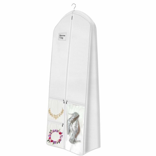 72 Inch Wedding Dress Garment Bag with 10 Inch Gusseted Dress Bags for Gowns Long 4 Pockets Dress Cover for Women,White