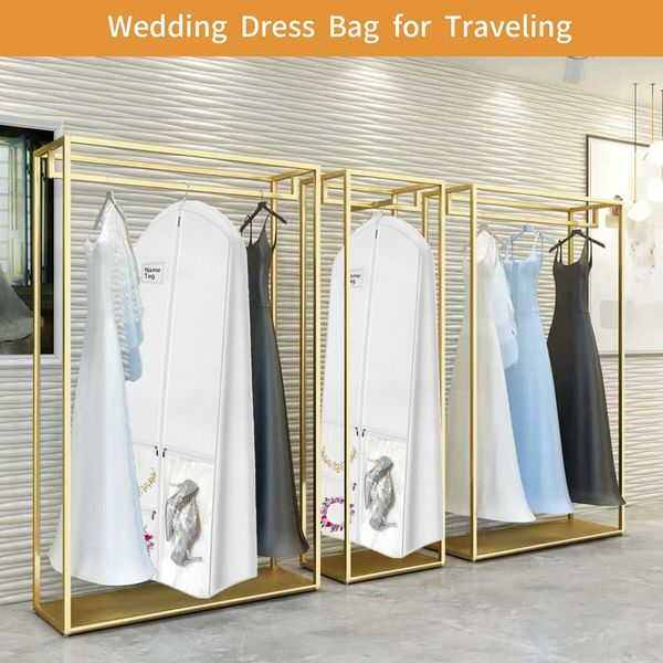 72 Inch Wedding Dress Garment Bag with 10 Inch Gusseted Dress Bags for Gowns Long 4 Pockets Dress Cover for Women,White