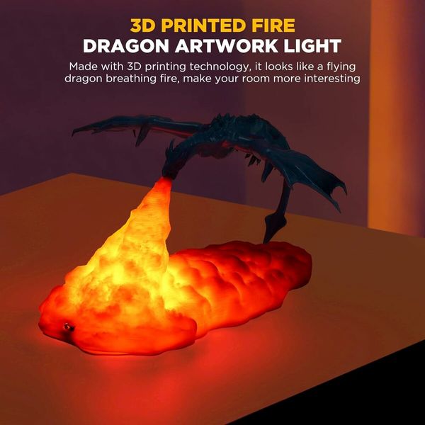 3D Printed Dragon Night Light with USB Rechargeable Dragon Lamps Gift for Boys and Girls Bedroom Decor