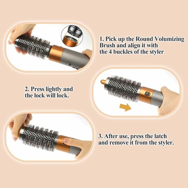 Large Round Volumizing Brush for Dyson Airwrap Attachments, Fluff up and Volumize for Styling