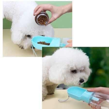 2in1 Dog Water Bottle Food Container Leak Proof Portable Travel Puppy Cat Walking Camping Color Blue