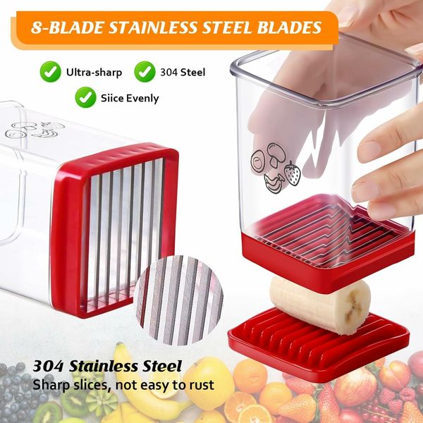 Strawberry Slicer,Fruit Cup Slicer with Push Plate,Fruit & Strawberry Cutter for Quickly Making Fruit Vegetable Salad,Integrated Blade Design,Enssential Kitchen Gadget (Red,1Pcs)