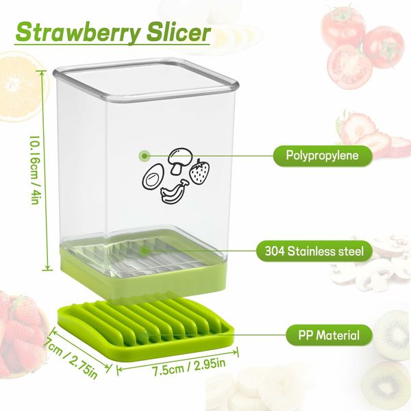 Strawberry Slicer,Fruit Cup Slicer with Push Plate,Fruit & Strawberry Cutter for Quickly Making Fruit Vegetable Salad,Integrated Blade Design,Enssential Kitchen Gadget (Green,1Pcs)