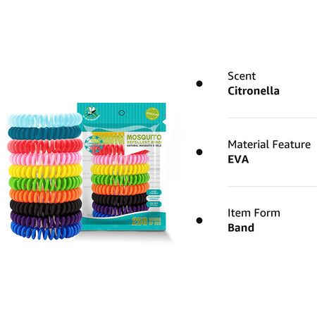 Mosquito Bracelets, 10 pcs Individually Wrapped, DEET Free, Natural and Waterproof Band