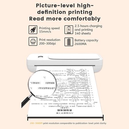 Mini 300Dpi Portable Wireless Thermal Printer,Inkless Printing,Tattoo Transfer,With 20pcs Free Transfer Paper Compatible With Smartphone & Pc