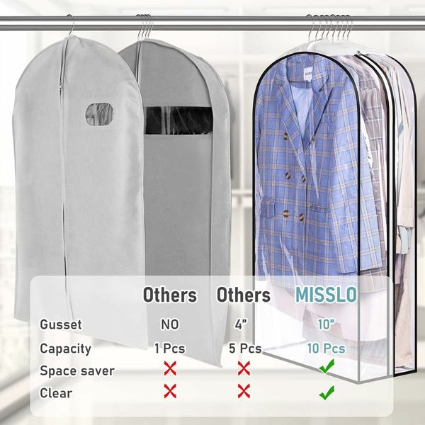 127cm Gusseted All Clear Garment Bags Set of 2 Ideal for Hanging Clothes Shirts Coats Dresses Closet Storage