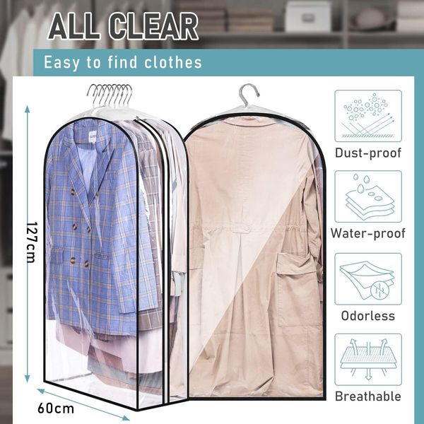 127cm Gusseted All Clear Garment Bags Set of 2 Ideal for Hanging Clothes Shirts Coats Dresses Closet Storage