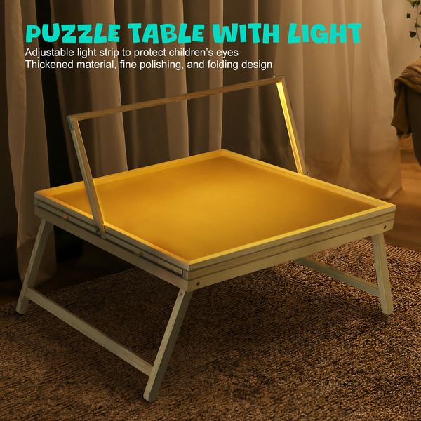 1000pcs Jigsaw Puzzle Table Board Tray Wooden Games Desk Plate Portable Holder Folding Legs 4 Drawers Adjustable Light Strip