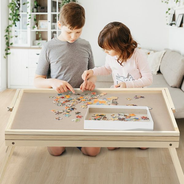 1000pcs Jigsaw Puzzle Table Board Tray Wooden Games Desk Plate Portable Holder Folding Legs 4 Drawers Adjustable Light Strip