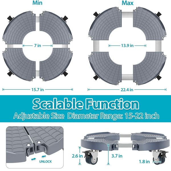 Plant Caddy Plant Stand with Wheels,Heavy Duty Plant Roller Base 15-22 Inch Adjustable,Palnt Wheel Base 440 LBS,Large Potted Planter Cart Dolly for Flower Mover,Gray,1 Pack