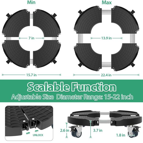 Plant Caddy Plant Stand with Wheels,Heavy Duty Plant Roller Base 15-22 Inch Adjustable,Palnt Wheel Base 440 LBS,Large Potted Planter Cart Dolly for Flower Mover,Black,1 Pack