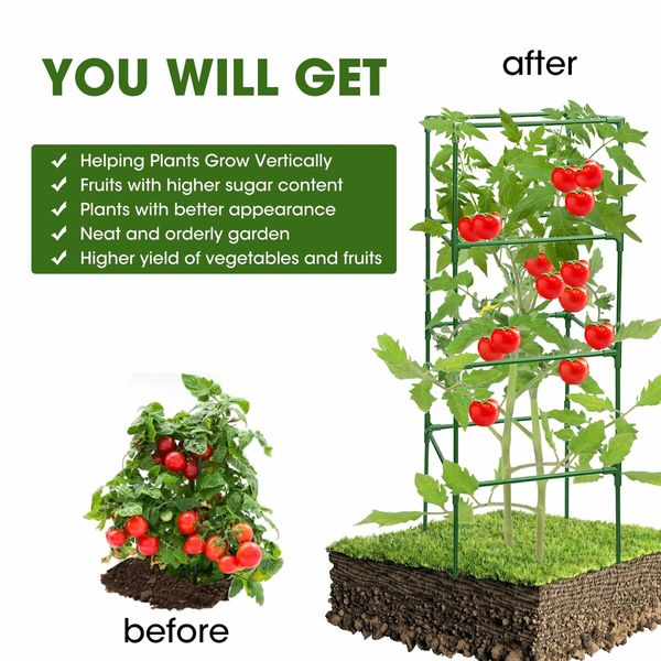 3 Pack Tomato Cages,Square Tomato Plant Stakes Support Cages Trellis for Garden Climbing Vegetables Flowers Fruits (3 Pack,Extra Bold)