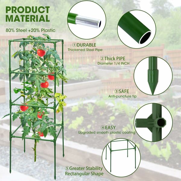 3 Pack Tomato Cages,Square Tomato Plant Stakes Support Cages Trellis for Garden Climbing Vegetables Flowers Fruits (3 Pack,Extra Bold)