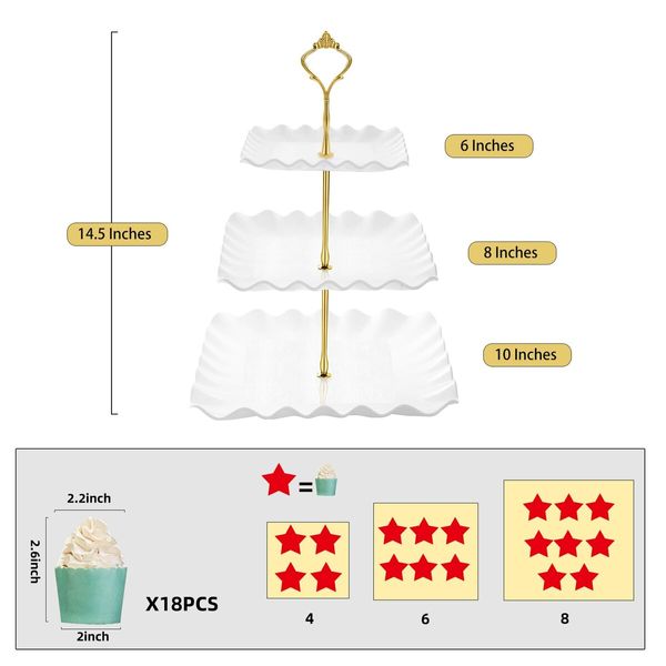 Dessert Cupcake Stand,3 Tier Cup Cake Holder Tower for Tea Party/Birthday/Weeding,Plastic Tiered Serving Tray with Metal Rod,White