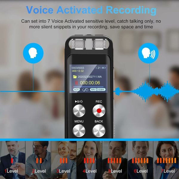 Digital Voice Recorder with Playback, Audio Recording Device for Lectures Meetings, Dictaphone Sound Tape Recorder with Password