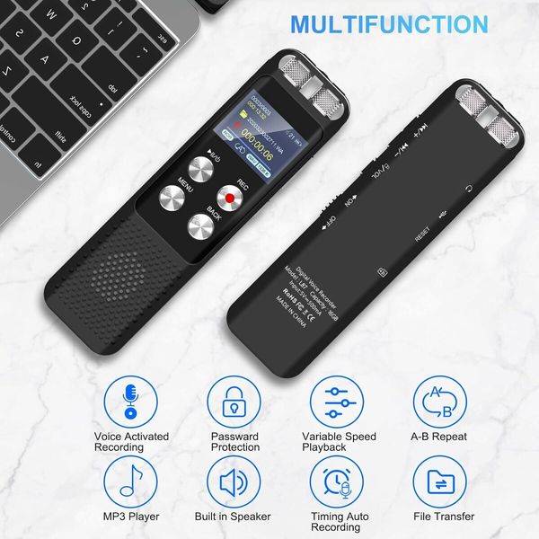 Digital Voice Recorder with Playback, Audio Recording Device for Lectures Meetings, Dictaphone Sound Tape Recorder with Password