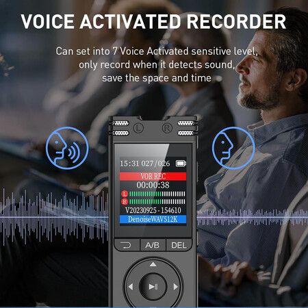 64GB Digital Voice Recorder with Playback for Lectures Meetings, 1536Kbps Sound Audio Recorder Dictaphone Recording Device with Recording Monitoring, Password