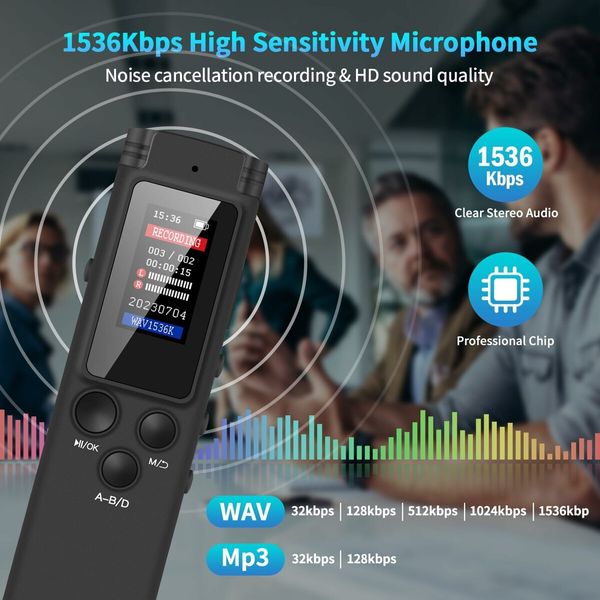 32GB Digital Voice Recorder for Lectures Meetings, Audio Recorder with Playback, Password, Variable Speed, Tape Recorder USB Charge, MP3