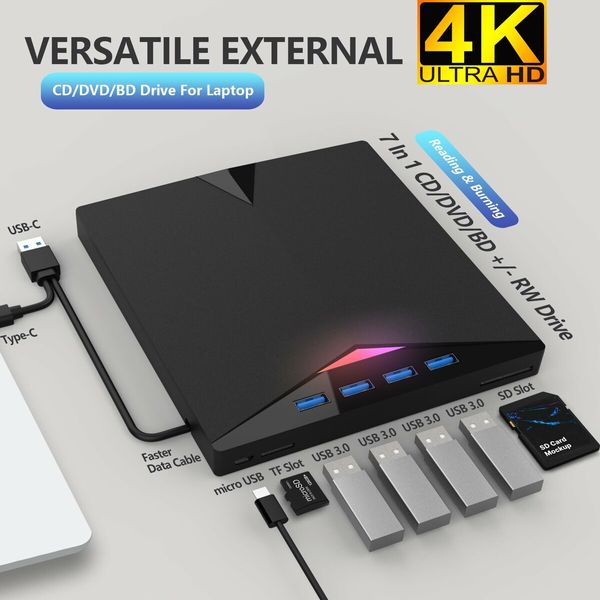 External  Drive Burner USB 3.0 UHD 4K Portable  DVD Burner for Laptop Windows PC Mac MacBook Desktop