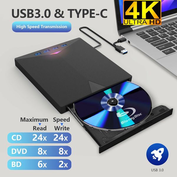 External  Drive Burner USB 3.0 UHD 4K Portable  DVD Burner for Laptop Windows PC Mac MacBook Desktop