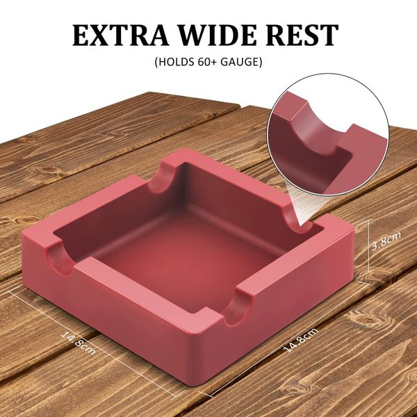 Cigar Ashtray with Large Cigar Rests Suit for Most Gauge Cigars,Silicone Cigar Ashtrays for Patio Outdoors Indoor,Unbreakable/Non-Slip/Burn-Resistant Outdoor Ashtray (Red)