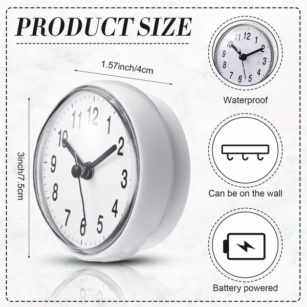 Bathroom Clock White Shower Wall Clock Water Resistant Clock Waterproof Clock Small Digital Clock Bathroom with Easy Reading Clock Face for Bathroom Pool Supplies (Suction Cup)