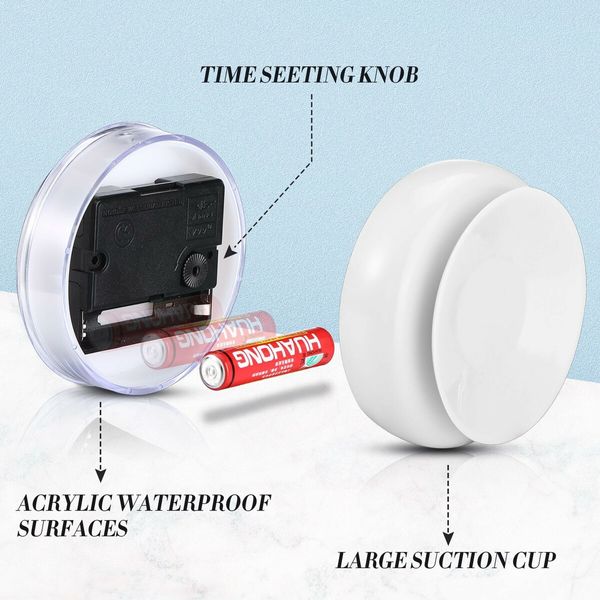 Bathroom Clock White Shower Wall Clock Water Resistant Clock Waterproof Clock Small Digital Clock Bathroom with Easy Reading Clock Face for Bathroom Pool Supplies (Suction Cup)