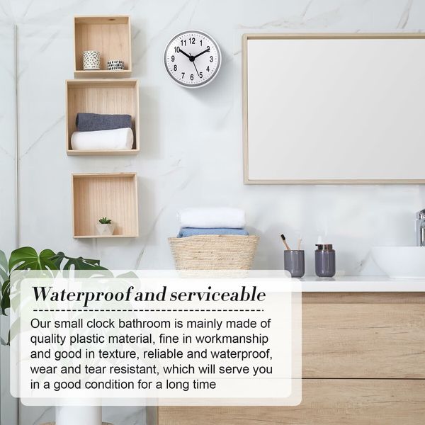 Bathroom Clock White Shower Wall Clock Water Resistant Clock Waterproof Clock Small Digital Clock Bathroom with Easy Reading Clock Face for Bathroom Pool Supplies (Suction Cup)