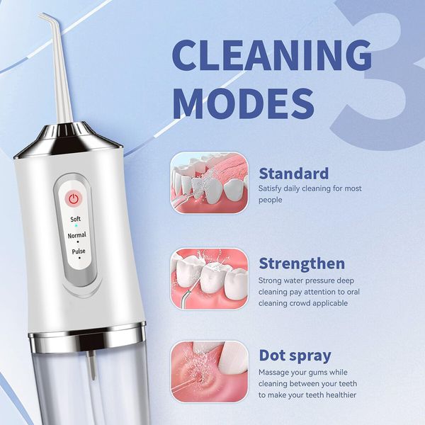 Water Flosser Cordless Teeth Cleaner,Water Dental Flosser with 3 Modes 4 Jets Rechargeable IPX7 Waterproof Dental Oral Irrigator for Travel Home Braces (White)