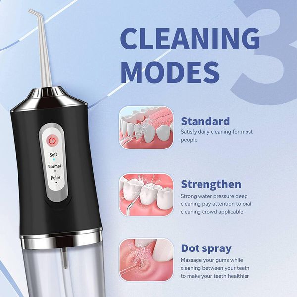 Water Flosser Cordless Teeth Cleaner,Water Dental Flosser with 3 Modes 4 Jets Rechargeable IPX7 Waterproof Dental Oral Irrigator for Travel Home Braces (Black)