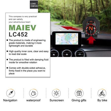 Foldable Car Dashboard Compass Ball for Vehicle Boat High Precision Navigation With Slope Meter 2-In-1 Car Mount Compass Ball