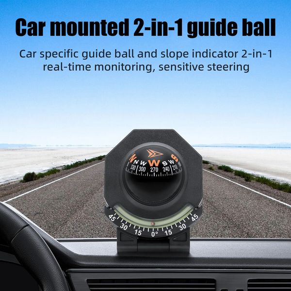 Foldable Car Dashboard Compass Ball for Vehicle Boat High Precision Navigation With Slope Meter 2-In-1 Car Mount Compass Ball