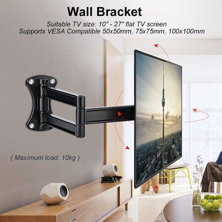 TV Wall Mount, Wall Bracket with Tilting Swivel Function for 10 to 27 inch Flat TV LED LCD Screen