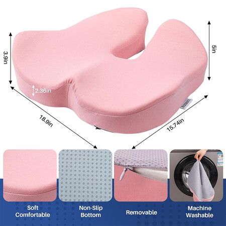 Seat Cushion for Office Chair,Pressure Relief Seat Cushion for Long Sitting,Non-Slip Memory Foam Firm Coccyx Pad for Relief Sciatica,Hip (Pink)