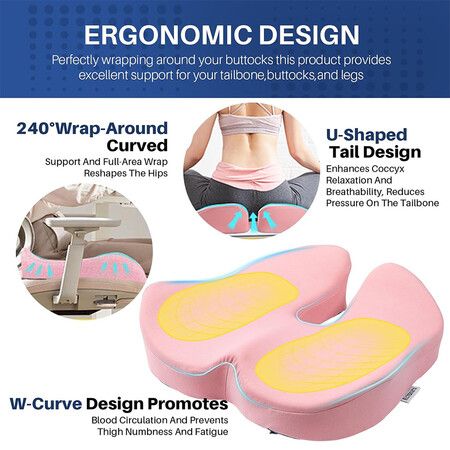 Seat Cushion for Office Chair,Pressure Relief Seat Cushion for Long Sitting,Non-Slip Memory Foam Firm Coccyx Pad for Relief Sciatica,Hip (Pink)