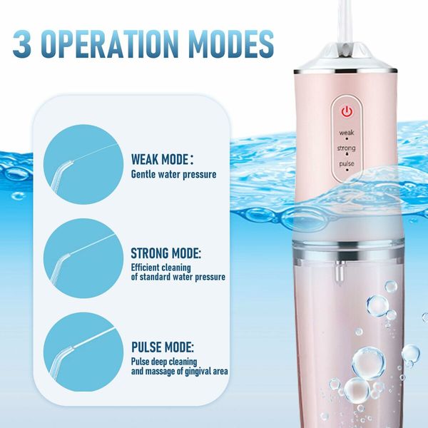 Electric Water Flosser Cordless for Teeth 3 Modes 4 Jet Tips Cleaning and Flossing Water Dental Portable Floss Irrigator Oral Water Flossed Rechargeable Tonsil Stone Travel (Pink)