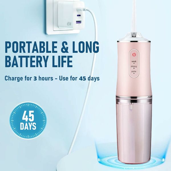 Electric Water Flosser Cordless for Teeth 3 Modes 4 Jet Tips Cleaning and Flossing Water Dental Portable Floss Irrigator Oral Water Flossed Rechargeable Tonsil Stone Travel (Pink)