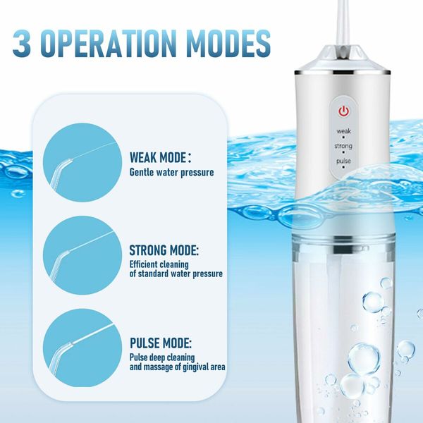 Electric Water Flosser Cordless for Teeth 3 Modes 4 Jet Tips Cleaning and Flossing Water Dental Portable Floss Irrigator Oral Water Flossed Rechargeable Tonsil Stone Travel (White)