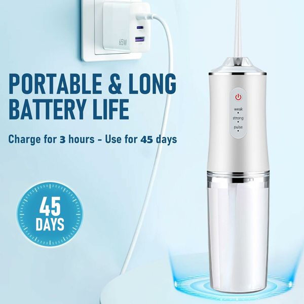 Electric Water Flosser Cordless for Teeth 3 Modes 4 Jet Tips Cleaning and Flossing Water Dental Portable Floss Irrigator Oral Water Flossed Rechargeable Tonsil Stone Travel (White)